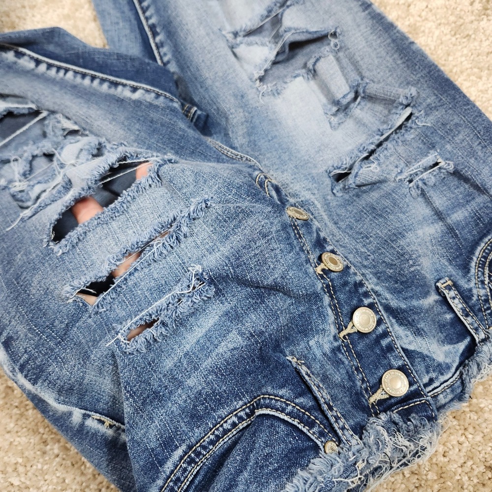 Elite Jeans Curvy High Rise‎ Distressed Skinny Jeans Button Fly Blue 13/14 - Picture 10 of 10